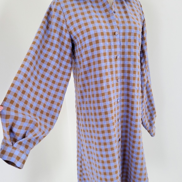 Vintage Periwinkle and Brown Checkered Mini Dress - Picture 7 of 14